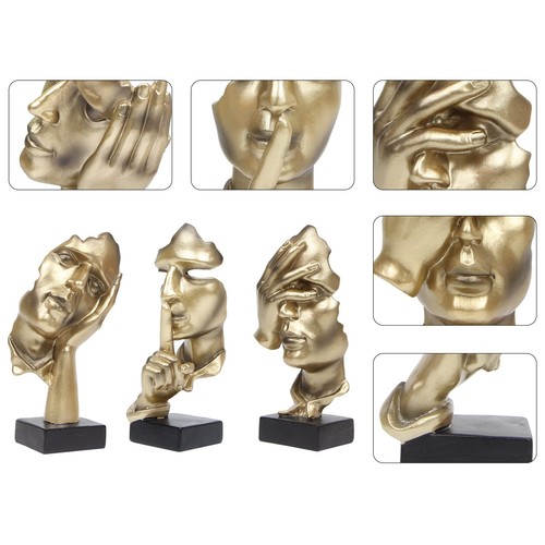 3 Pcs Thinker Statue, Silence is Gold Abstract Art Figurine, No Hear No See N... - Picture 6 of 6