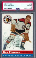 1954 Topps HK #13 PSA 6 Ray Timgren Black Hawks 13 Nice!