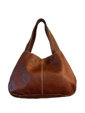 Naturalizer Brown Pebbled Hobo Shoulder Bag Purse White Stitching Western Boho
