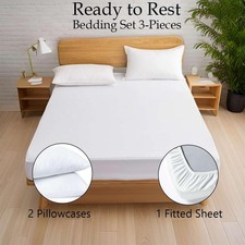 3 PCS Twin XL Sheet Set Fits 15 Inch Deep Elastic Brushed Microfiber White