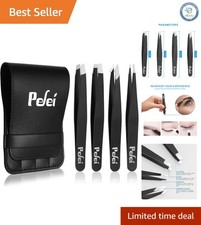 Stainless Steel Tweezers Set in Stylish Leather Holster for Precision Care