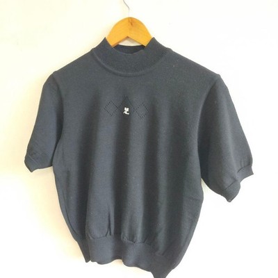 Courreges Black Short Sleeve Knit Top High Neck Size 9R