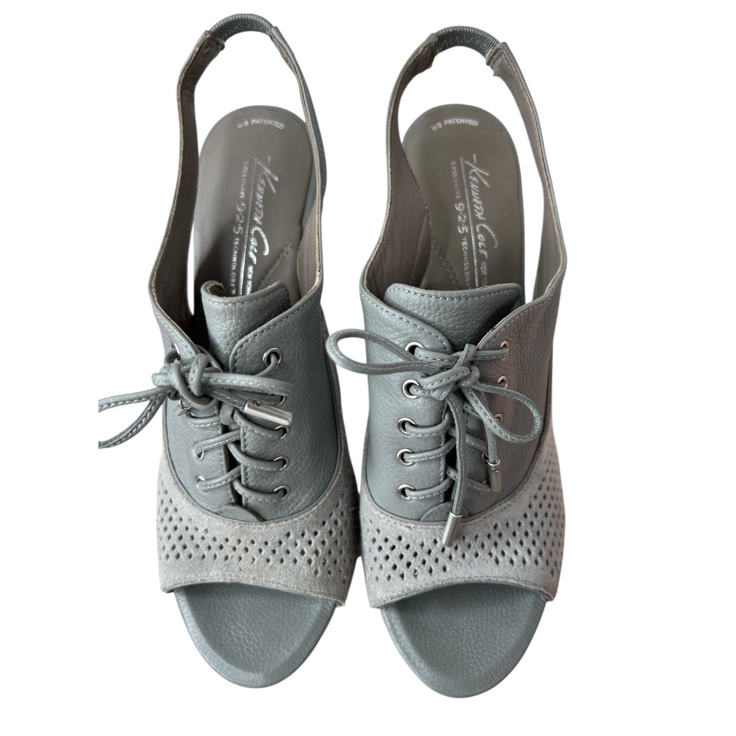 Kenneth Cole New York Perforated Leather Slingback Heels in Gray Women's Sz 7.5M