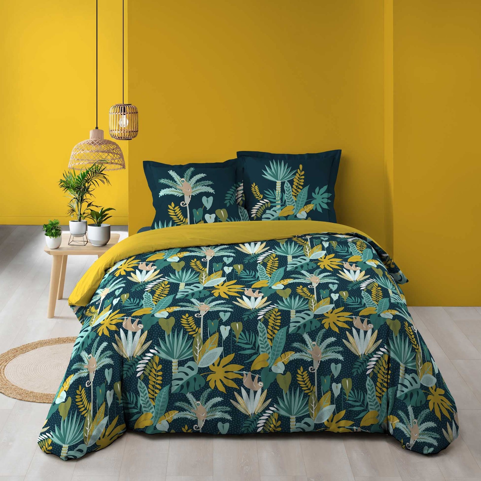 Parure de lit 3 pièces Guinea vert 240x220 cm en pur coton