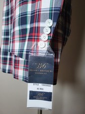 46R Brooks Brothers Madison Red Blue Cotton Tweed Madras Plaid Blazer Jacket