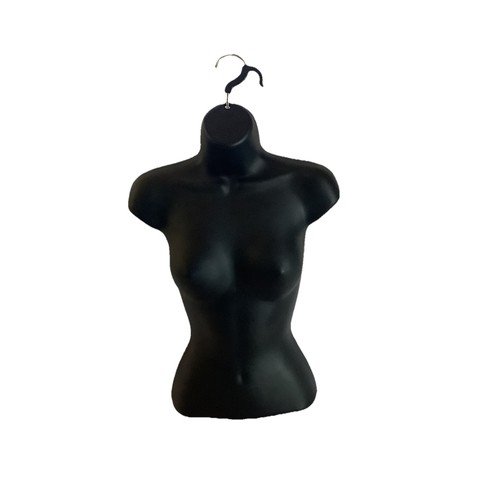 Female Hanging/Tabletop Torso Mannequin Hollow Half-Molded Black Hard Plastic
