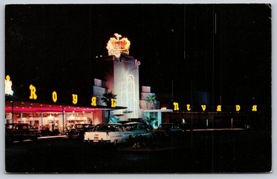 Royal Nevada Hotel Las Vegas Night View 1950s Curteichcolor Postcard BB277