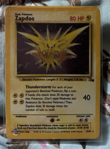Pokémon TCG Zapdos Fossil Holo Card 15/62 Unlimited Rare