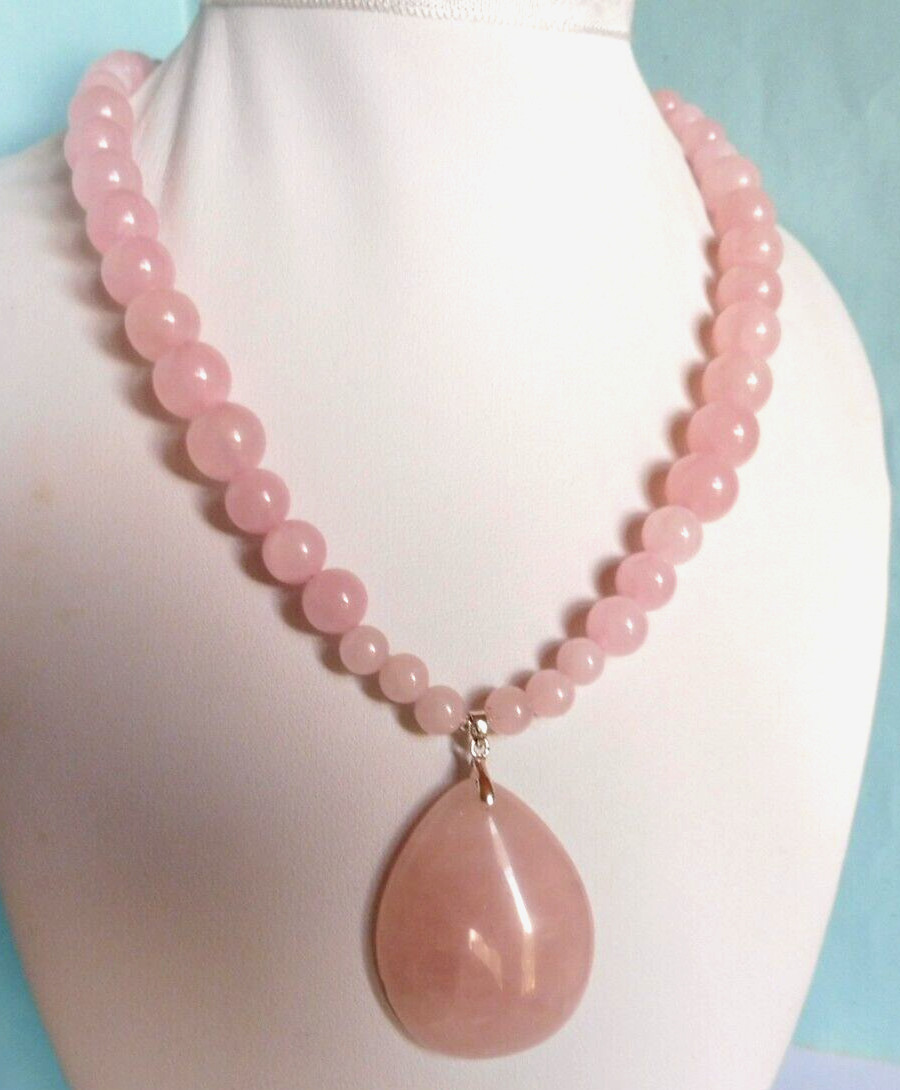 Collier en Quartz rose argent massif réglable 45 à 48cm - Bijou femme pierre naturelle 295 Cts