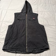 Wrangler Workwear Mens XL Black Canvas Hooded Quilted Utility Vest Jacket