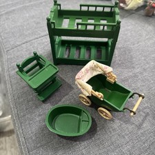 Sylvanian Families Vintage Green Bunk Bed & Furniture 1985 baby pram high chair 