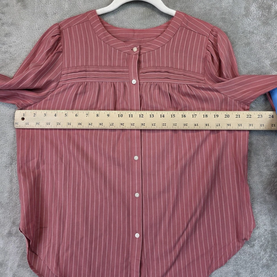 Camisa LOFT Mujer Mediana Rosa Rayas Algodón Manga Larga Botón Frontal Blusa Foto 4 de 4