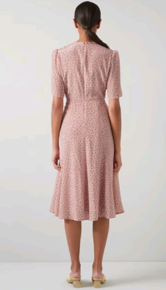 BNWT LK BENNETT 100percent SILK PINK DAISY FLORAL MIDI DRESS PEAL BUTTONS UK 18/US 14 image 4