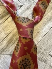 CHAPS RALPH LAUREN Mens Silk Necktie Designer FLORAL Red-Multi EUC Office Dress