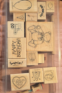Stampin' Up! Wood Mounted Rubber Stamps Lot, Bear Birthday Background Theme