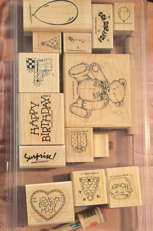 Stampin' Up! Wood Mounted Rubber Stamps Lot, Bear Birthday Background Theme