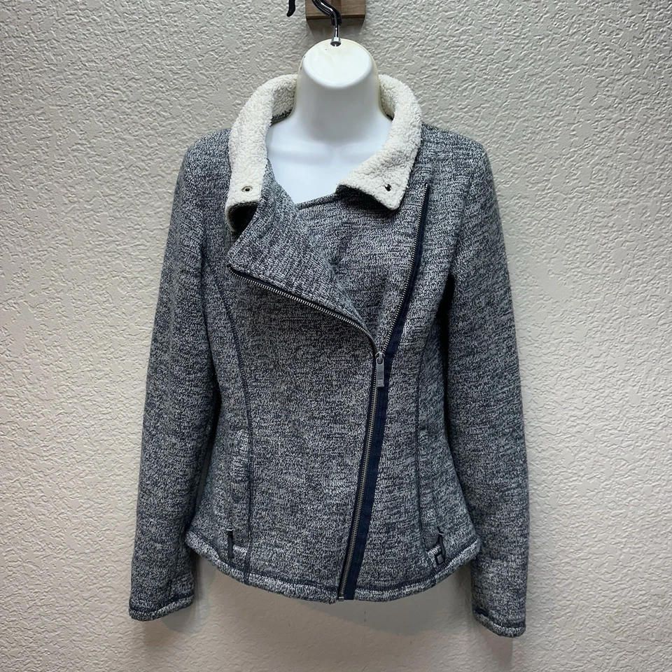 BENCH. Women’s Full Zip Sherpa Sweatshirt Sz Small Navy Blue & Cream Cozy - Image 2 of 4