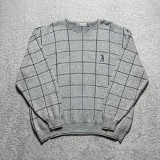 VTG 90s Shenandoah Sweater XXL Grey Grid Windowpane Golf Grandpa Cotton Blend