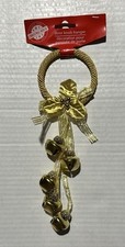 Christmas Jingle Bells Door Knob Hanger Decoration Ribbons Gold