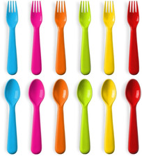 Plastic Toddler Utensils Set of 12 Kids Utensils Forks and Spoons - BPA Free/Dis