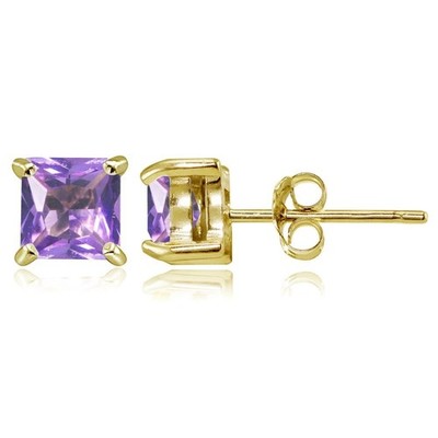 Yellow Gold Flashed Sterling Silver Simulated Gemstone 5mm Princess-cut Stud ...