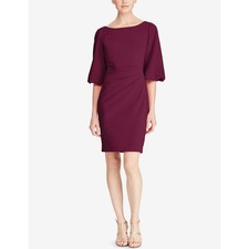 Lauren Ralph Lauren Pleated Jersey Dress Purple 3/4 Sleeves Women's Plus Size 16