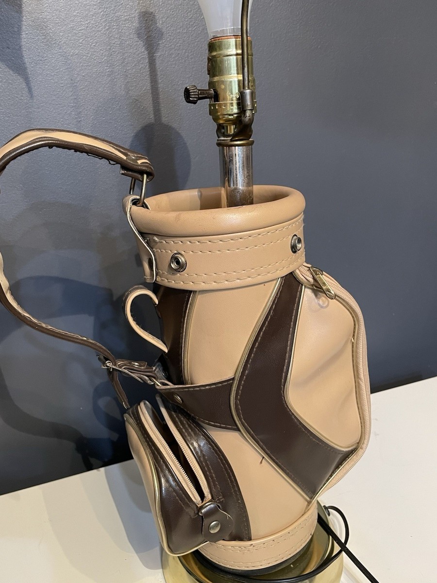 貴重レア！アメリカヴィンテージ　ゴルフバッグの卓上ランプ　GOLFインテリア照明 Vintage Golf Bag Table Lamp Tan Brown Leather Mini Golf Bag Lamp