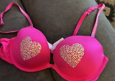 Pink by VS Heartbreaker Push-Up Pink w/Silver Gem Heart Cups 34C