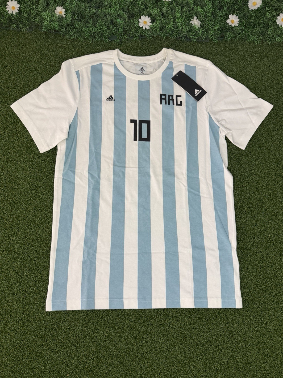 Adidas Blue & White Striped Argentina Lionel Messi #10 T-shirt Womens XL NWT SEE
