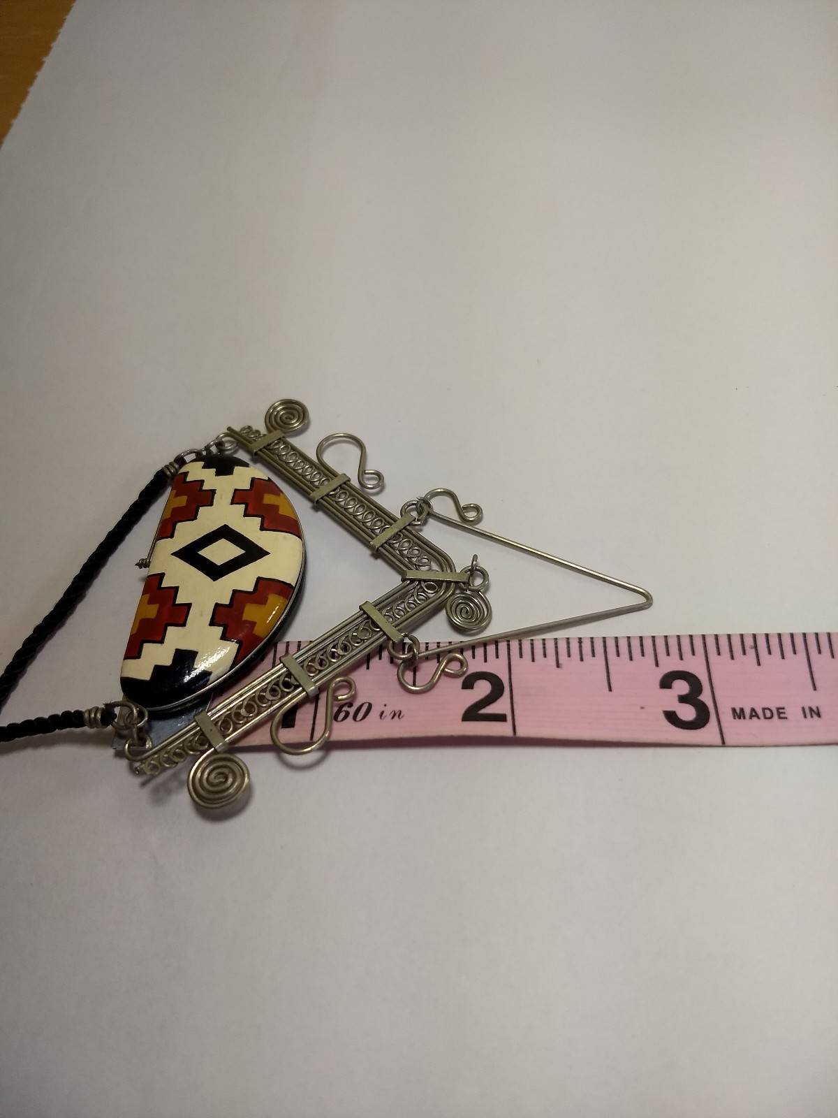 Geometric Pattern & Wire Wrap Statement Pendant N… - image 4