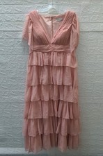 New Mac Duggal Pink Flutter Sleeve Ruffle Tiered Gown Size M