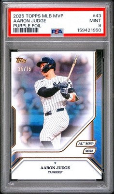 AARON JUDGE #43 2025 TOPPS MVP COLLECTION PURPLE FOIL /75 PSA 9 Mint Pop 3 🔥🔥