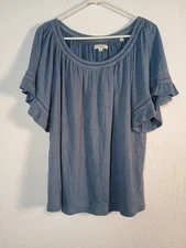 MAX STUDIO Women's Blue Ruffle Off Shoulder Crinkle Blouse Top 1X Plus