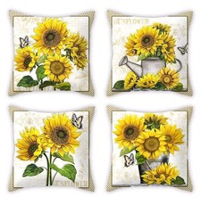 Set Of 4 Beautiful Sunflower And Butterflies 18X18 Throw Pillow Covers
