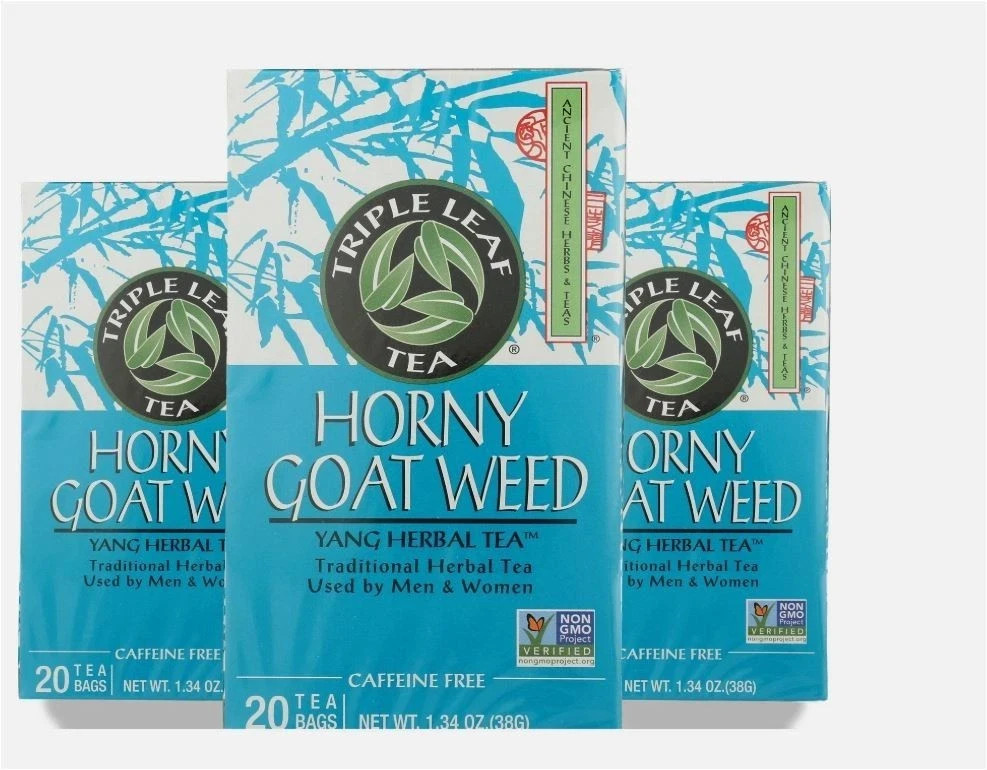 3 Pack - Triple Leaf Tea Horny Goat Weed Herbal 20 Bags Caffeine Free 12/2028
