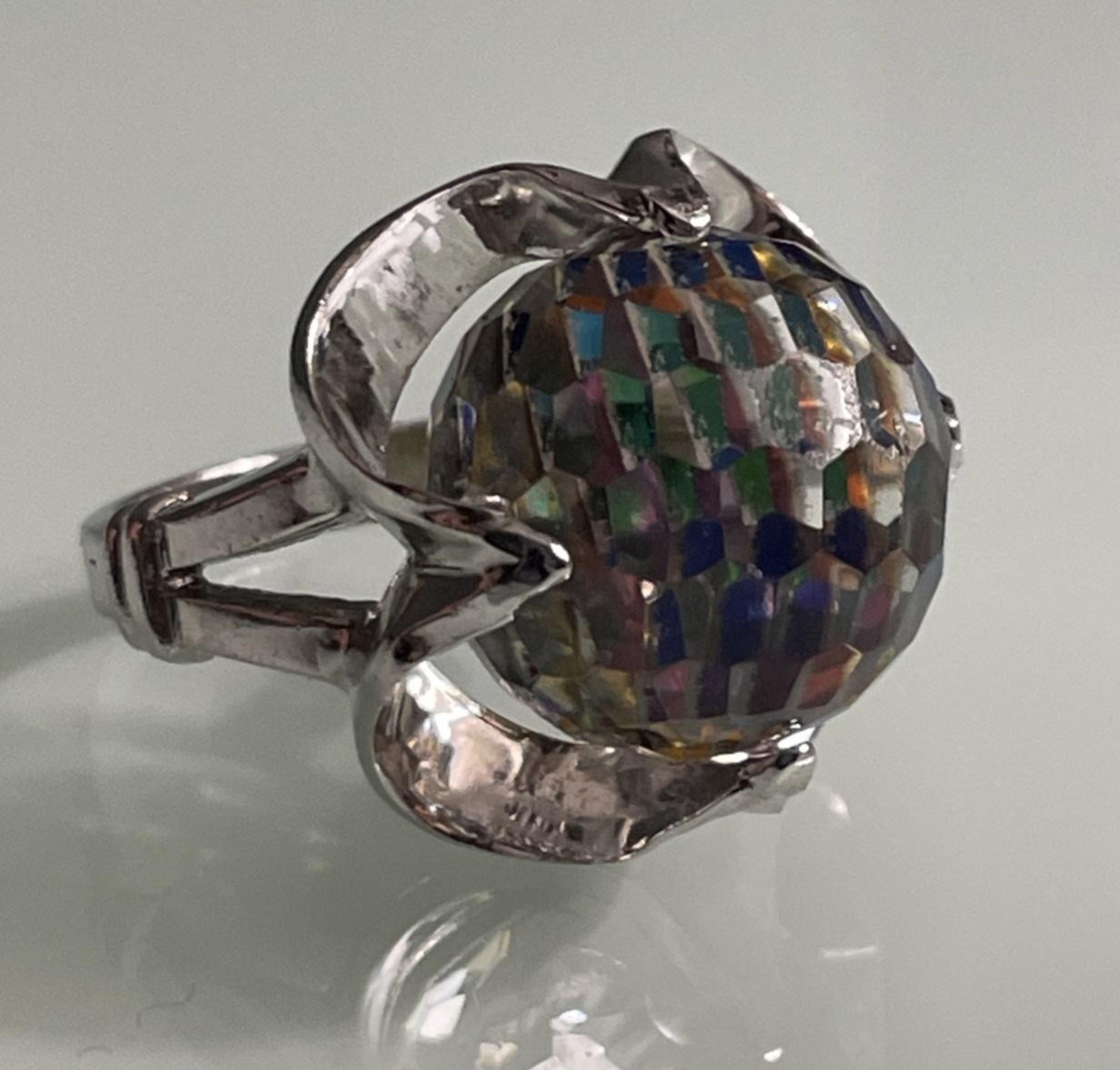 925 Watermelon Rhinestone Ring Size 4.75 Sterlin Silver Statement Cocktail Disco