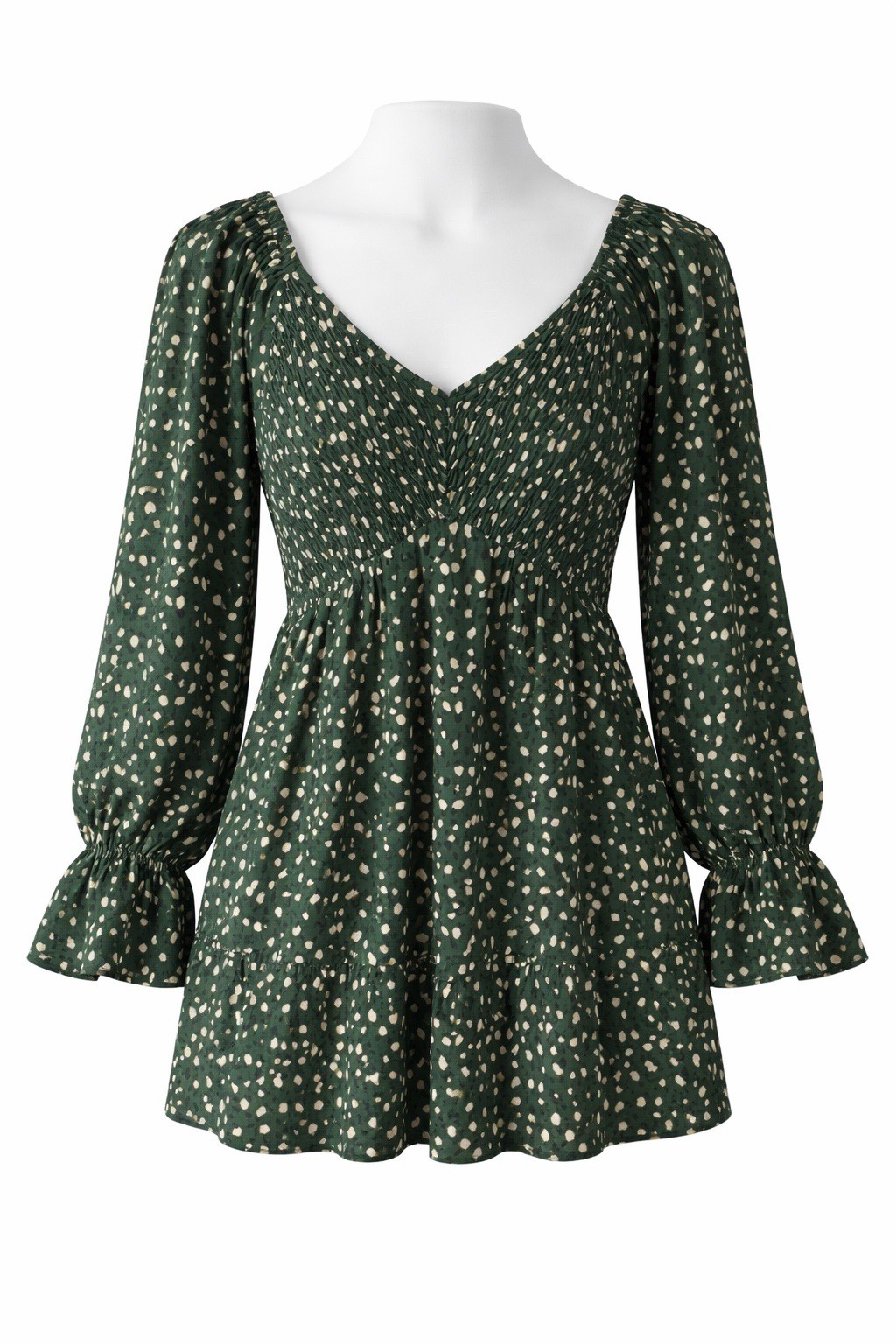 Women’s Babydoll Dress Size M Green Polka Dot Ditsy Floral Cottagecore Milkmaid