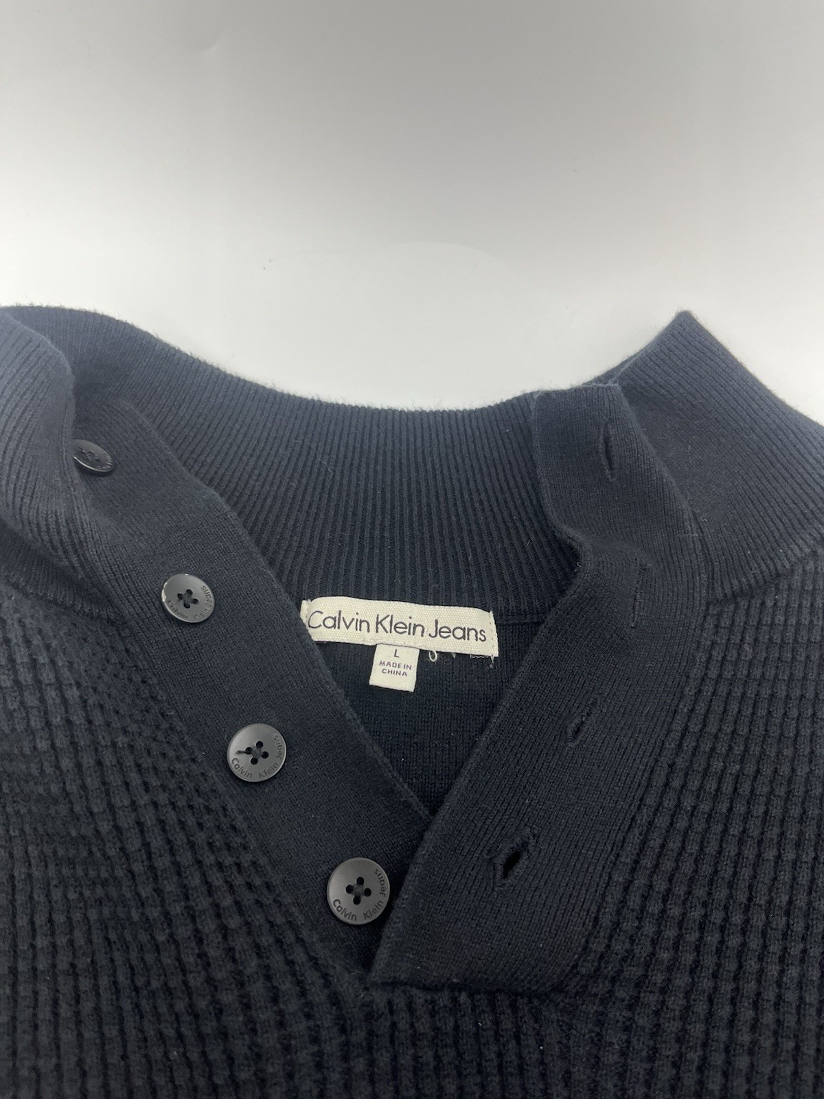 Calvin Klein Jeans Men’s Black Quarter Button Up Sweater Size Large thumbnail 4