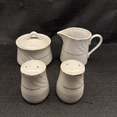 Everyday Gibson White/gold Creamer/ Sugar Bowl Set W/ Salt/pepper Shakers 14