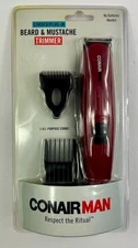CONAIRMAN Men's Corded Plug-In Beard & Mustache Trimmer w/3 All Purpose Combs X7