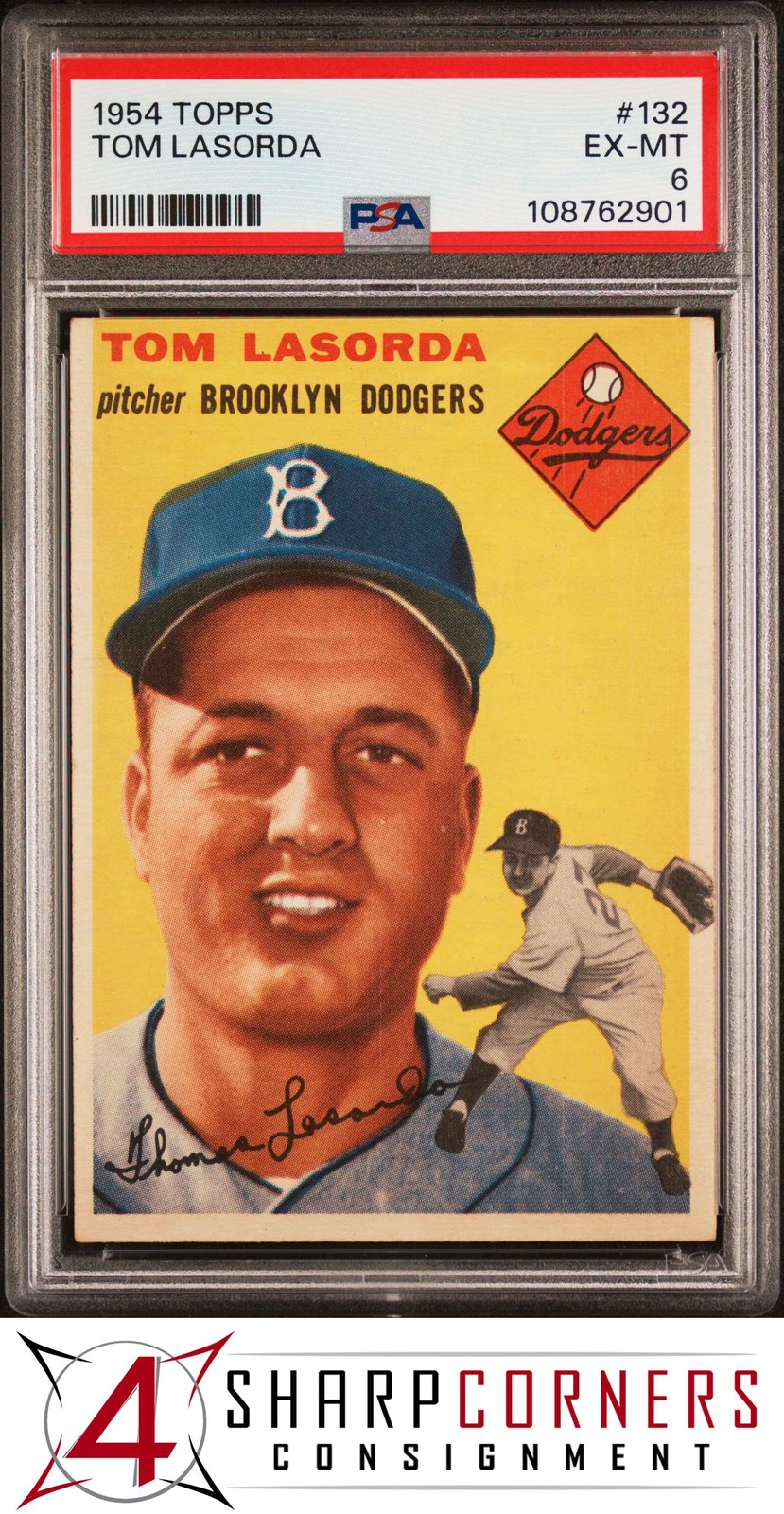 1954 TOPPS #132 TOM LASORDA RC HOF PSA 6