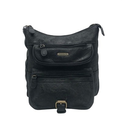 MultiSac Black Faux Leather Flare Shoulder/Crossbody Bag