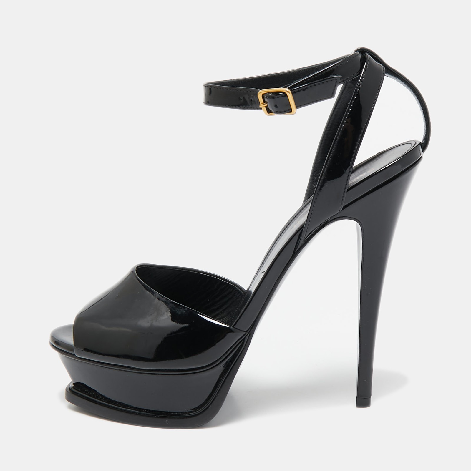 Saint Laurent Black Patent Leather Jodie Platform Sandals Size 40