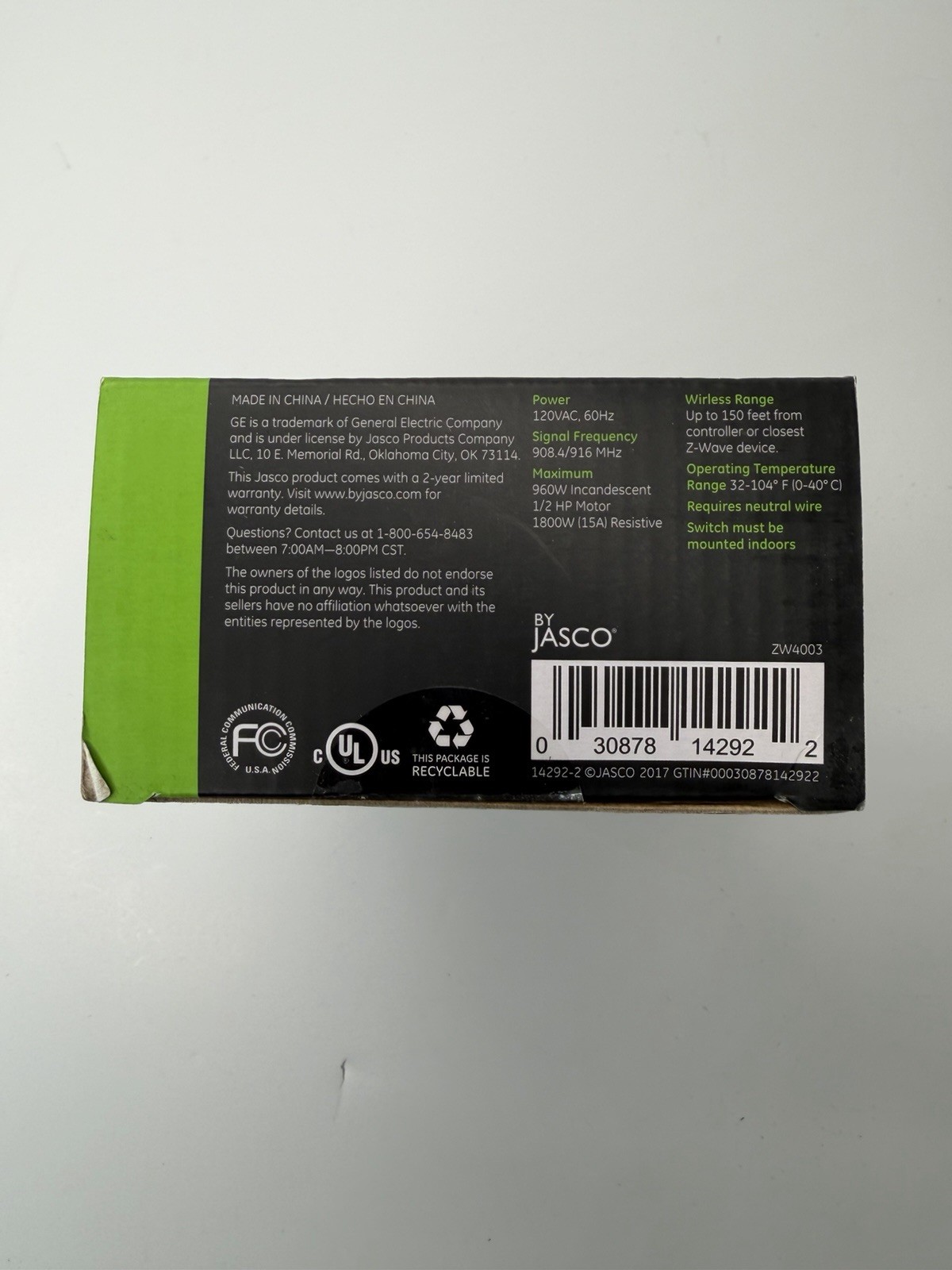 GE In-Wall EZ Smart Switch Control ZW4003 Z Wave Plus 14292 -Open Box