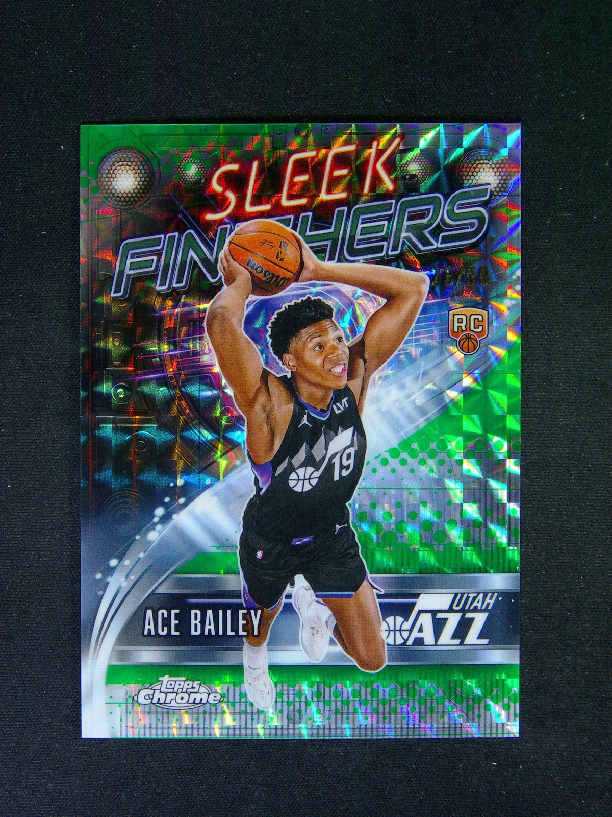 2025-26 Topps Chrome Ace Bailey RC Sleek Finishers Green Geometric Refractor /99