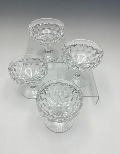4 Fostoria American Footed Sherbet Dessert Glasses 3 1/4" Cube Pattern 2056 - Picture 2 of 3