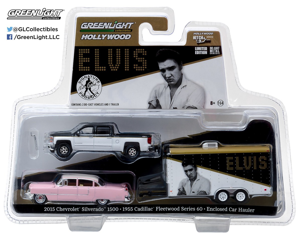 1:64 GreenLight *HITCH & TOW* ELVIS Silverado Cadillac & Enclosed