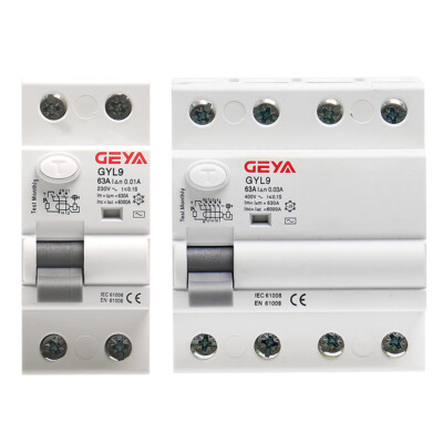 GEYA ELCB Circuit Breaker 2/4 Pole 25/40/63/80/100Amp 30/100/300mA AC-Type RCCB