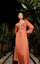 Farm Rio Dress Viscose Cutout Midi Rust Sz S $325