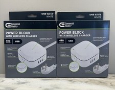 2 Pack - Commercial Electric 2-Outlet 3 USB-A Surge Protector w Wireless Charger